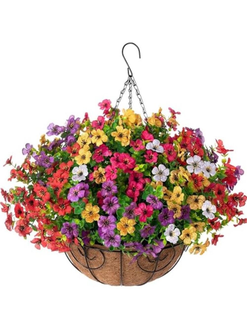 Artificial Hanging Flower Basket Faux Daisy Silk Outdoor Indoor Porch Decor UV